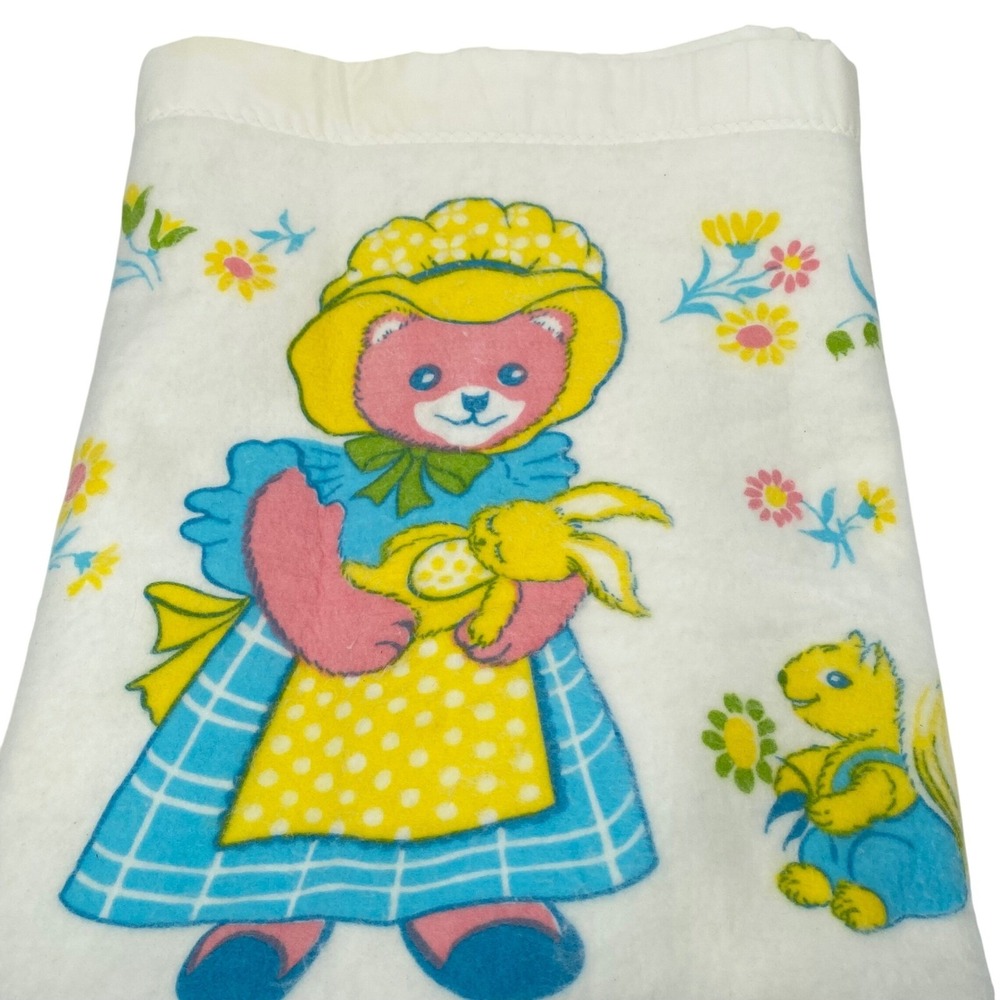 Chatham‎ Baby Blanket Vintage Baby Animals Floral White Pink Yellow Blue Cat Dog